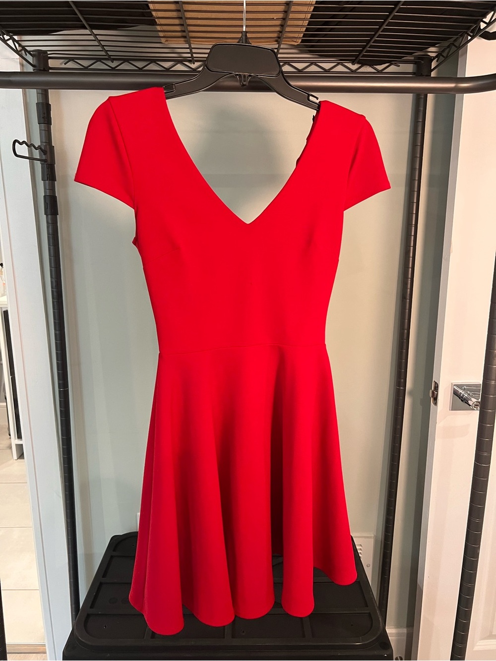 B Darlin Red V-Neck Fit & Flare Mini Dress with Cap Sleeves